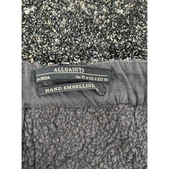 All Saints Elise Hand Embellished Sequin Black Skirt Size 4 Glam Partywear - Picture 3 of 4